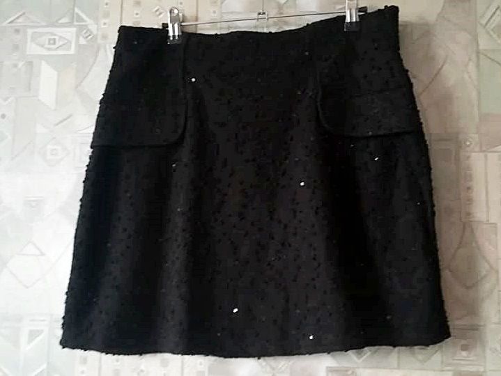 fusta mini stofa bucle neagra  , Tisfaia , XL