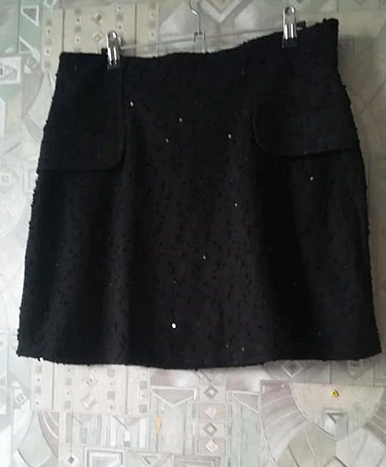 fusta mini stofa bucle neagra  , Tisfaia , XL