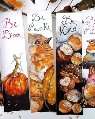 Semne de Carte Be The Autumn Joy - Păsări, Ilustrație, Toamna, Frunze, Cadou, Carte, Nature And Colors Collection