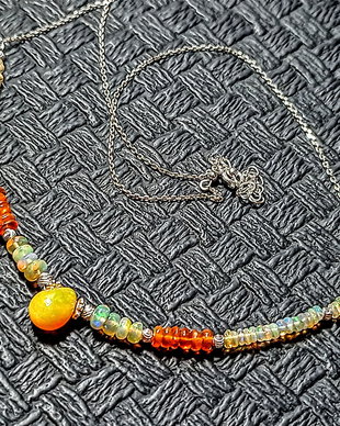 Colier argint opal de foc etiopian brioleta gradient lant argint minimalist boho chic trendy - Transport gratuit