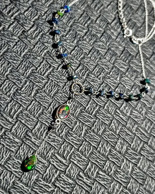 Colier argint diamant brut opal de foc etiopian negru galaxy conector brioleta lant argint minimalist boho chic trendy - Transport gratuit