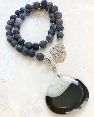 Colier agate dantela onix negru
