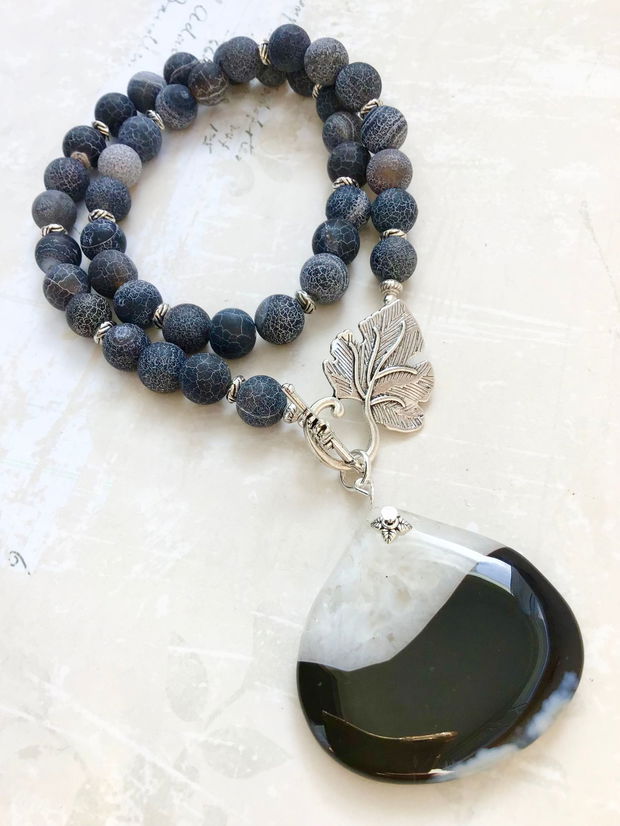 Colier agate dantela onix negru