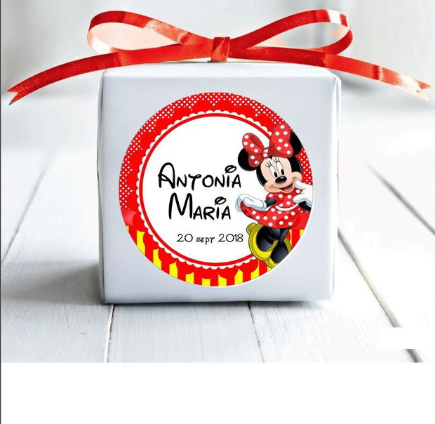 Etichete marturii botez Minnie mouse rosie