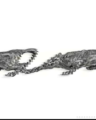 Pantera-statueta fonta cu finisaj argintiu