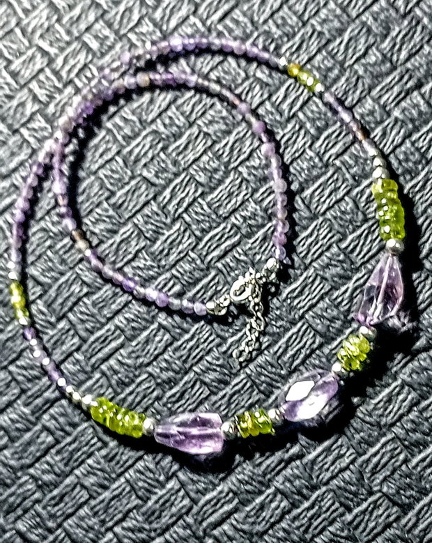 Colier argint peridot ametist mediu boho chic trendy  - Transport gratuit