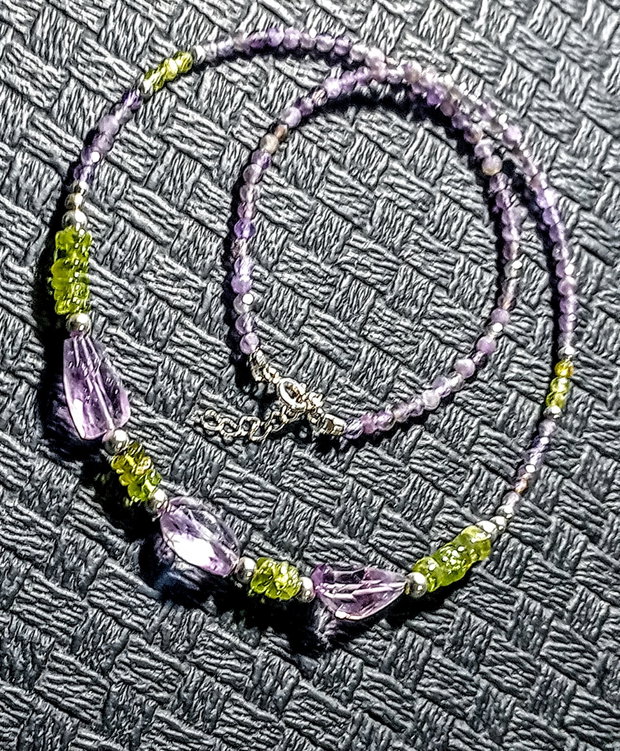 Colier argint peridot ametist mediu boho chic trendy  - Transport gratuit