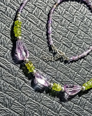Colier argint peridot ametist mediu boho chic trendy  - Transport gratuit