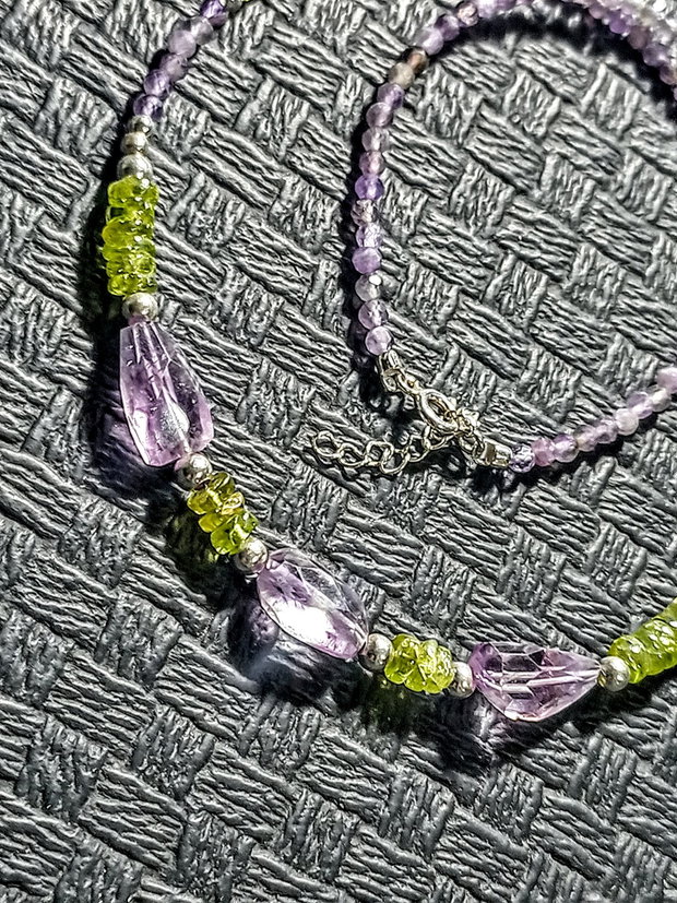 Colier argint peridot ametist mediu boho chic trendy  - Transport gratuit