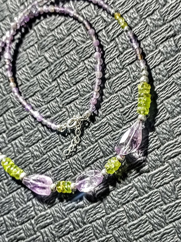 Colier argint peridot ametist mediu boho chic trendy  - Transport gratuit
