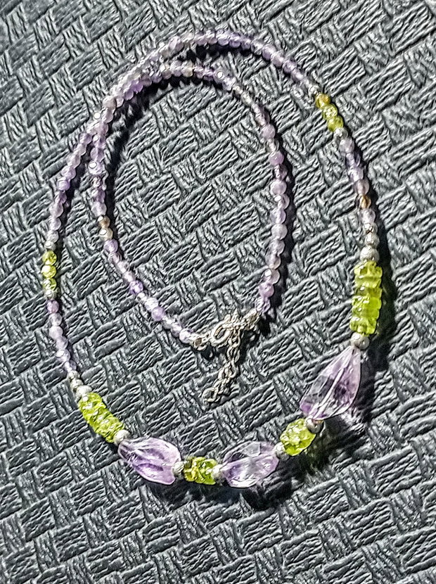 Colier argint peridot ametist mediu boho chic trendy  - Transport gratuit