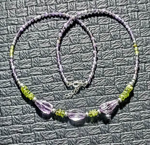 Colier argint peridot ametist mediu boho chic trendy  - Transport gratuit