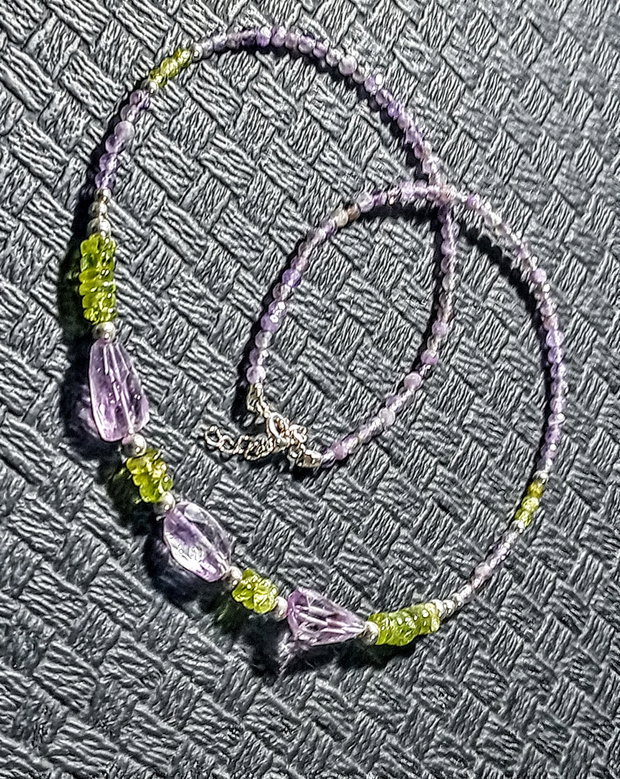 Colier argint peridot ametist mediu boho chic trendy  - Transport gratuit