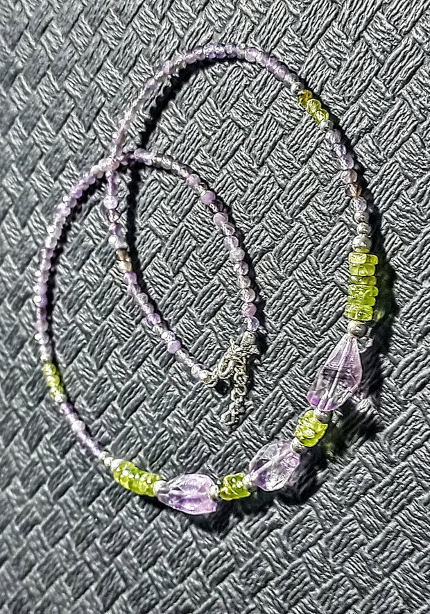 Colier argint peridot ametist mediu boho chic trendy  - Transport gratuit