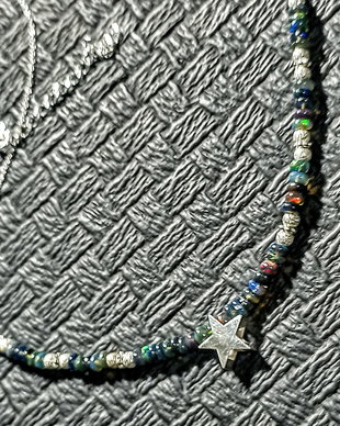 Colier argint opal de foc etiopian negru stea lant argint minimalist boho chic trendy - Transport gratuit