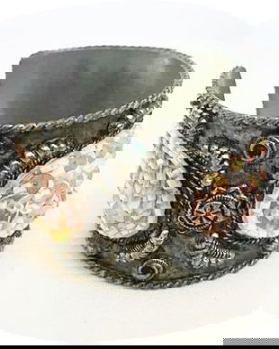 bratara vintage metalica ,antichizata cu broderie