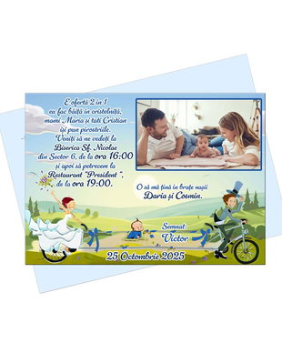 Invitatie nunta si botez 2 in 1 bleu