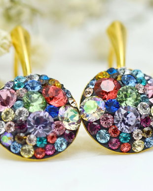 Swarovski - Multicolor Chaton Regal / Argint Placat Cu Aur