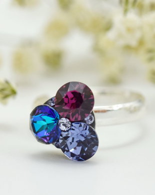 Inel handmade reglabil Trio Chaton Swarovski  Argint 925