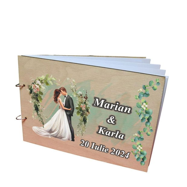 Album Foto Coperta Lemn, Guest Book, Nunta, Verde, 21×30 cm CANUV003