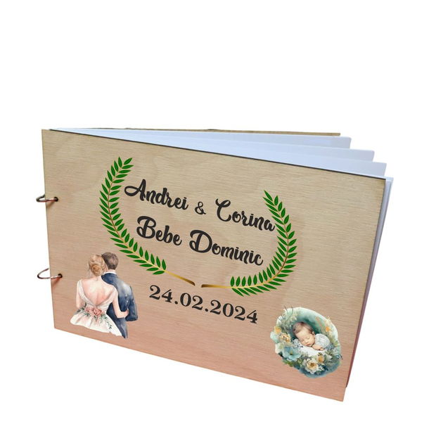 Album Foto Coperta Lemn, Guest Book, Nunta si Botez, 21×30 cm CANUV001