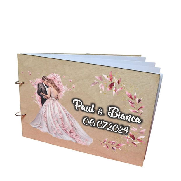 Album Foto Coperta Lemn, Guest Book, Nunta, Roz, 21×30 cm CANUV005