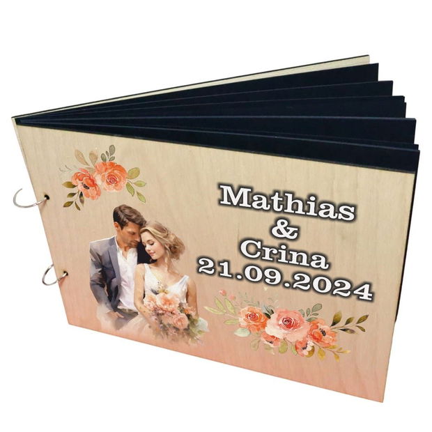 Album Foto Coperta Lemn, Guest Book, Nunta, Piersica, 21×30 cm CANUV006