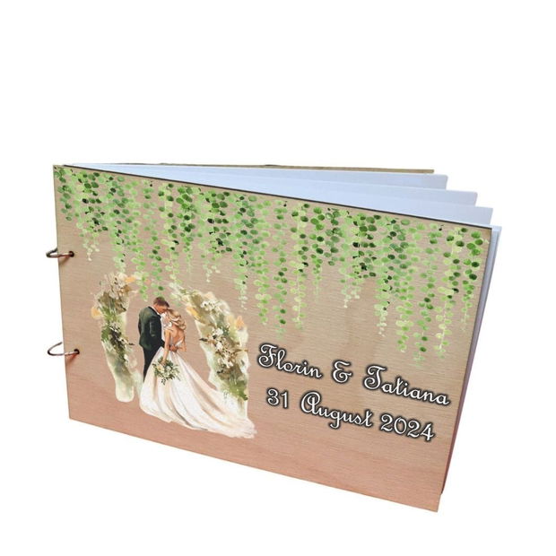 Album Foto Coperta Lemn, Guest Book, Nunta, Verde, 21×30 cm CANUV007