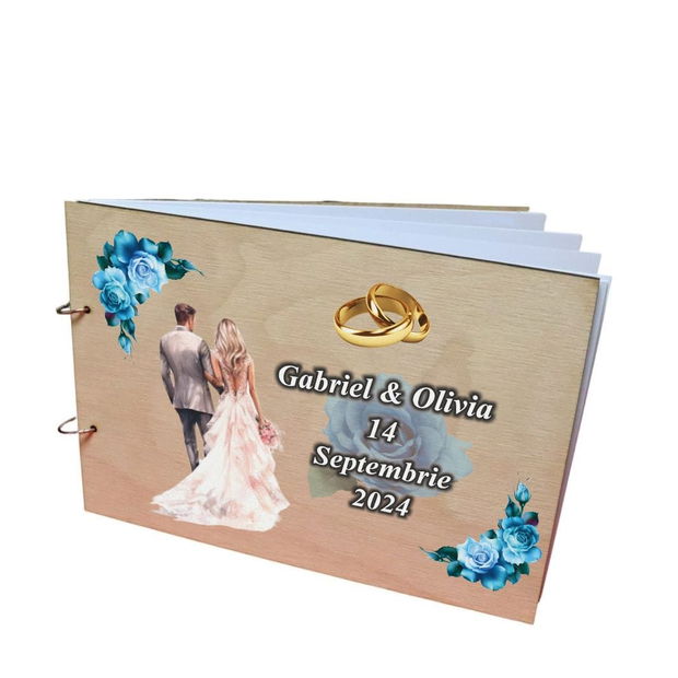 Album Foto Coperta Lemn, Guest Book, Nunta, Albastru, 21×30 cm CANUV008