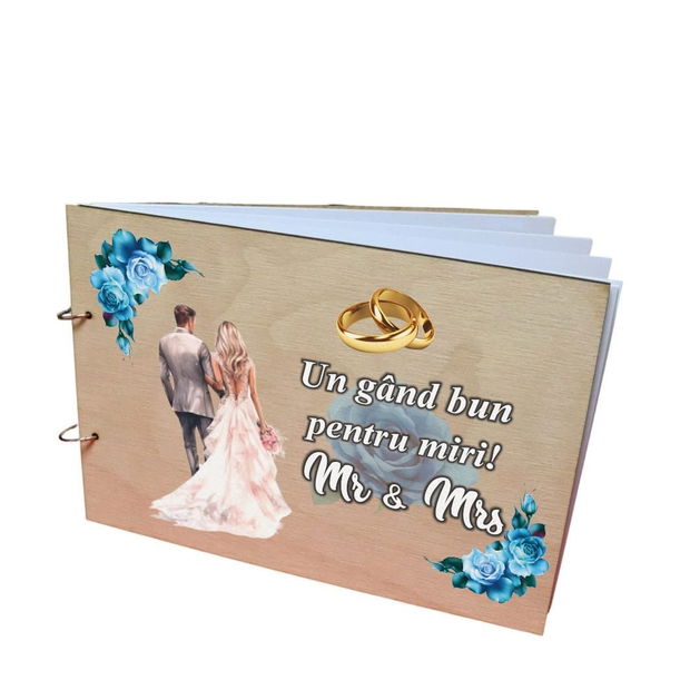 Album Foto Coperta Lemn, Guest Book, Nunta, Albastru, 21×30 cm CANUV015