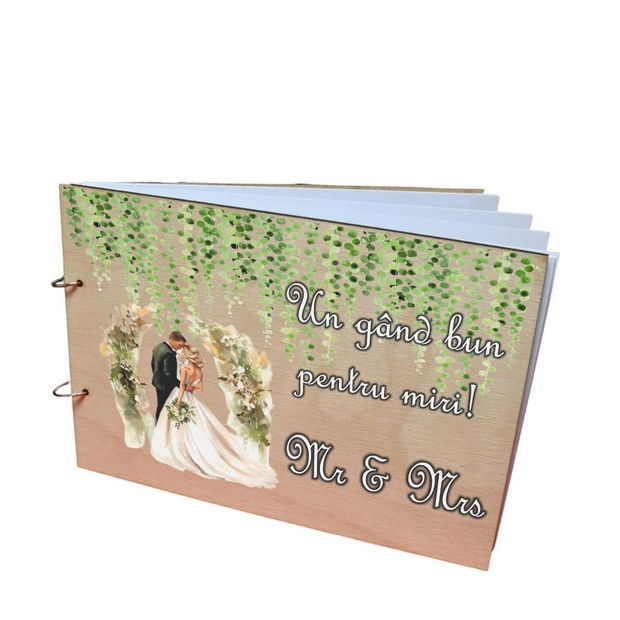 Album Foto Coperta Lemn, Guest Book, Nunta, Verde, 21×30 cm CANUV016