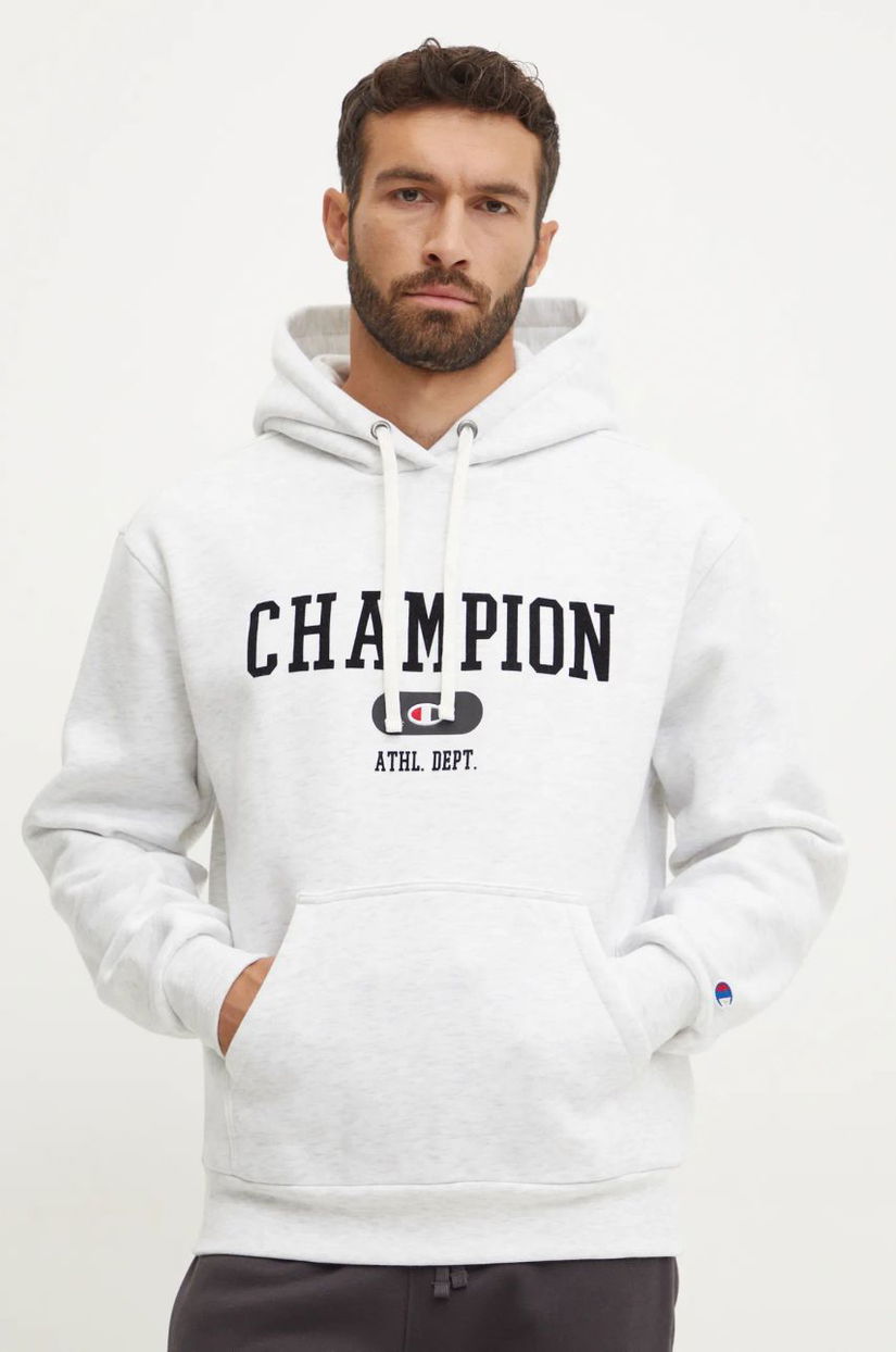 Champion bluza barbati, culoarea bej, cu glugă, cu imprimeu, 220430