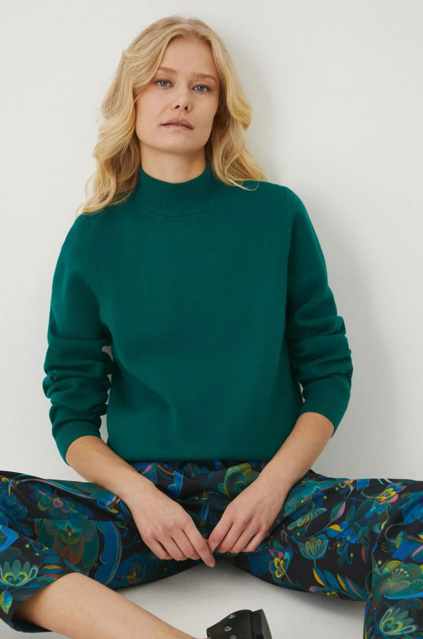 Medicine pulover femei, culoarea verde, light, cu turtleneck