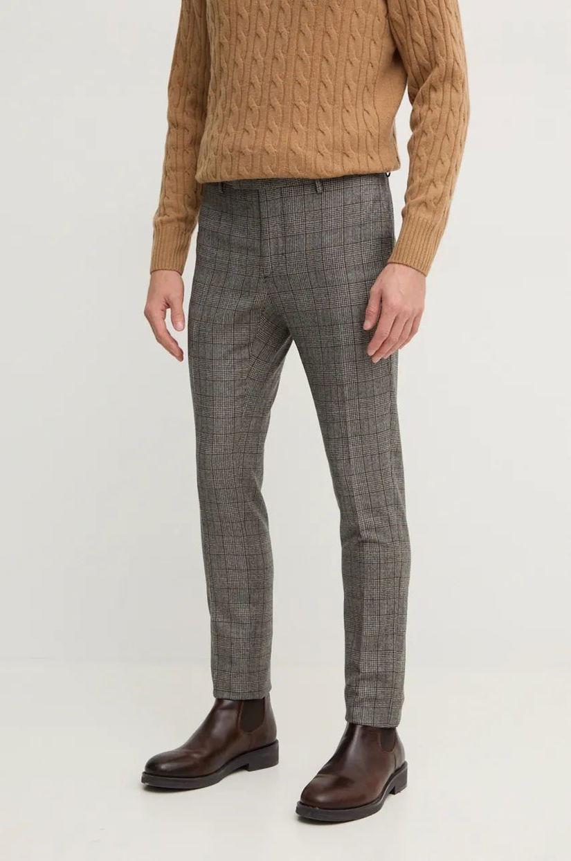 Hackett London pantaloni de lana culoarea maro, mulata, HM470543R