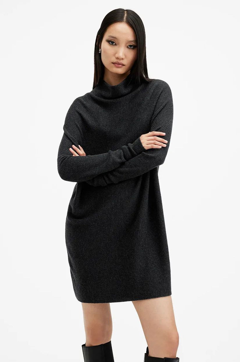 AllSaints rochie din lana RIDLEY culoarea negru, mini, drept, W190DA