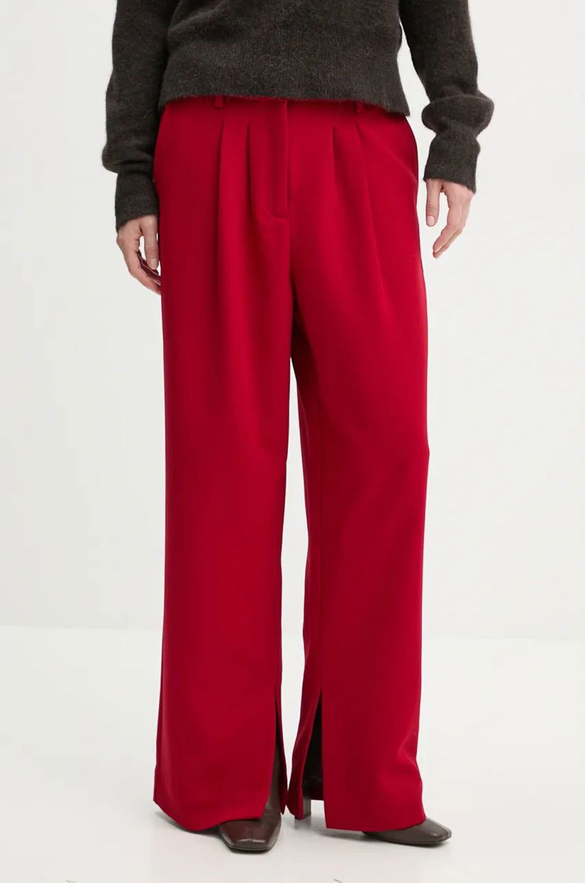 Herskind pantaloni Rupert femei, culoarea rosu, lat, high waist, 5317668