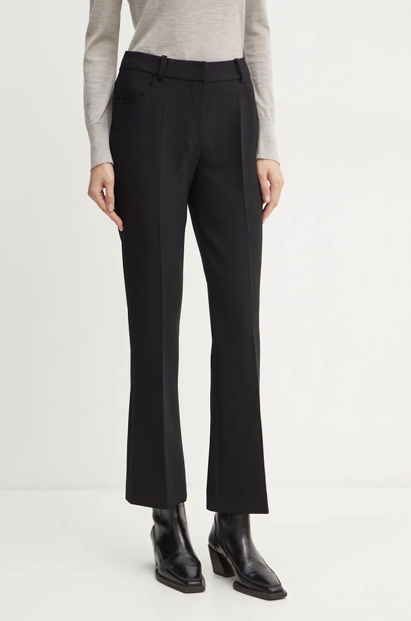 Luisa Spagnoli pantaloni din lana culoarea negru, evazati, high waist, 541597