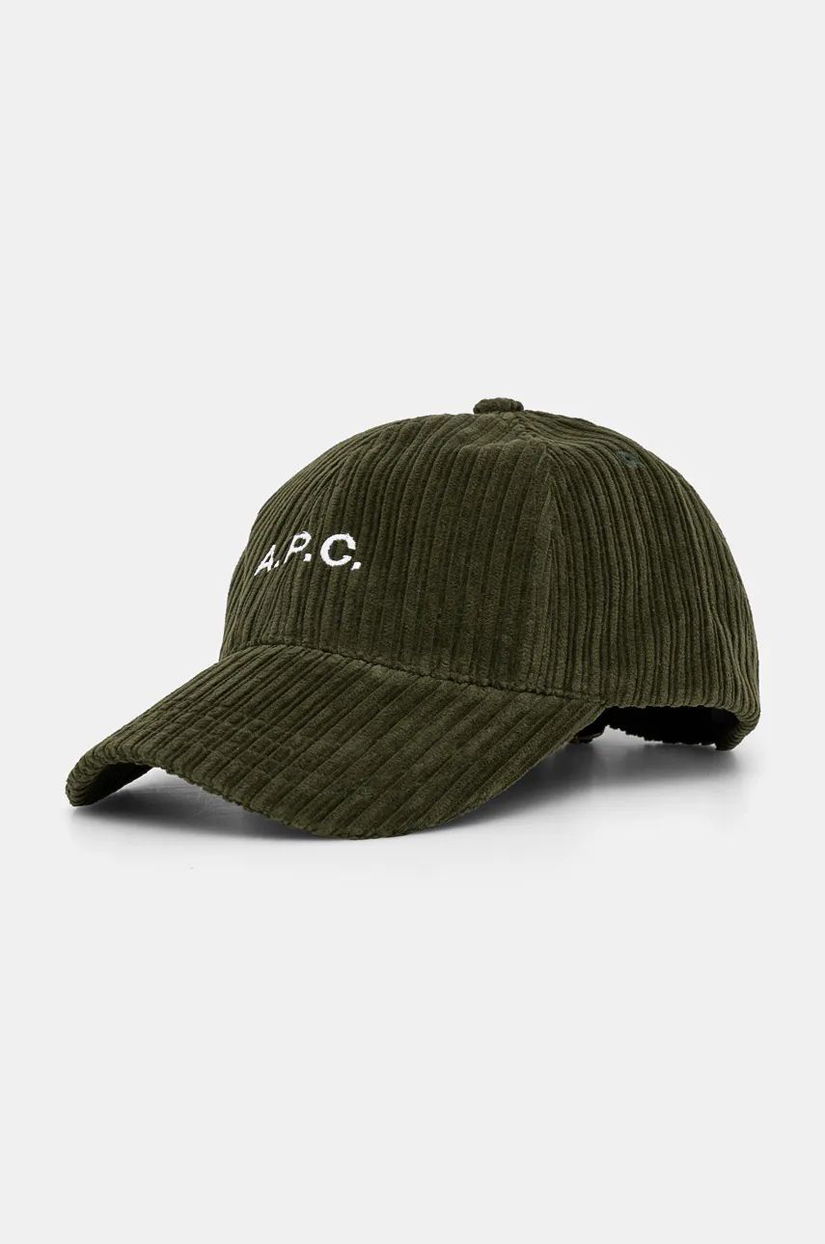 A.P.C. șapcă de baseball din catifea casquette charlie culoarea verde, neted, COEZQ.M24069