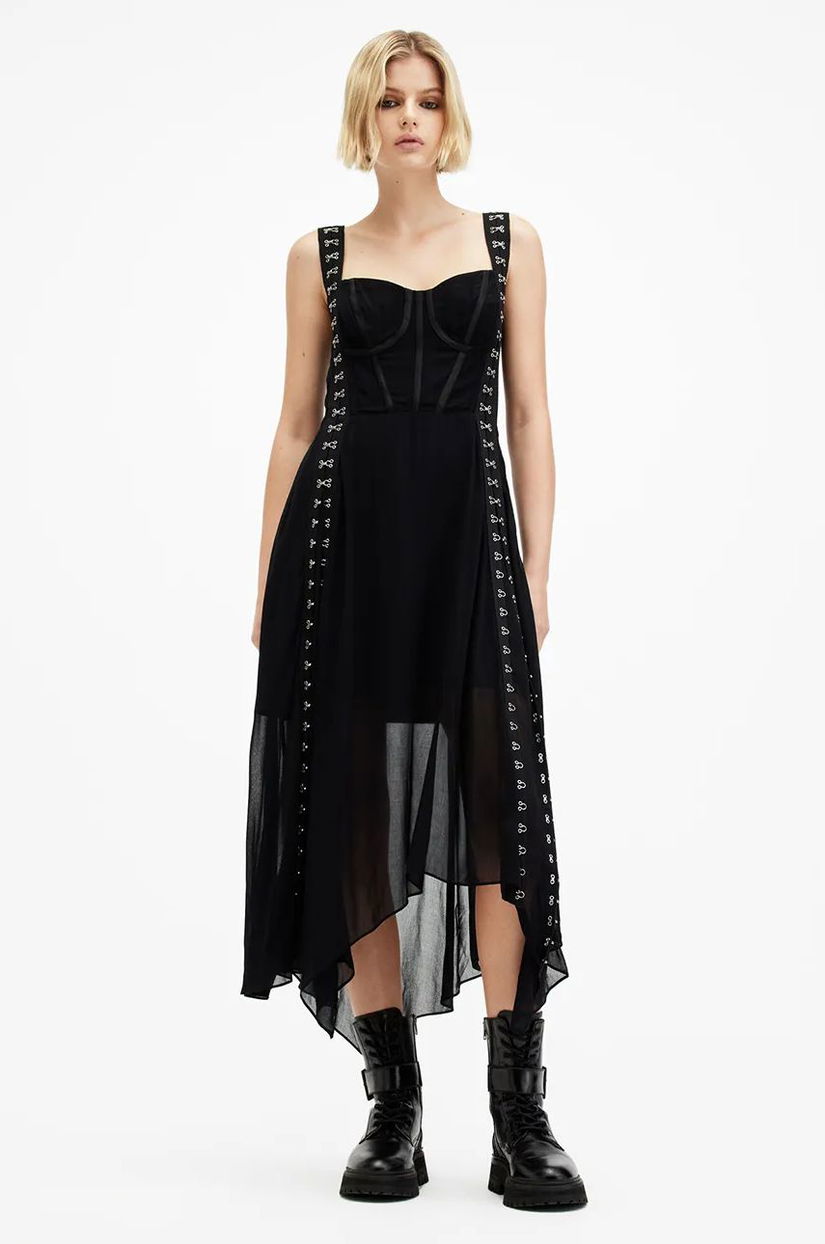 AllSaints rochie LUNA culoarea negru, midi, evazati, W048DB