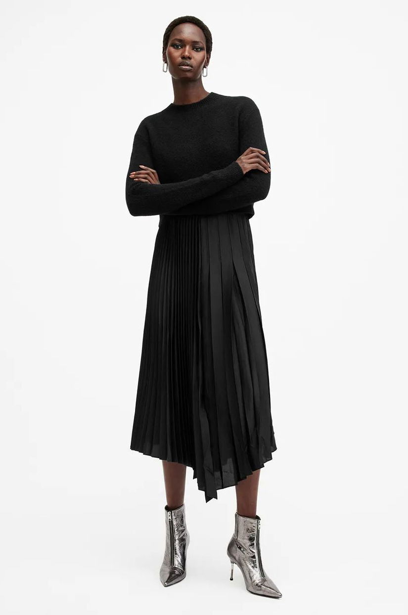 AllSaints rochie si pulover JAX culoarea negru, midi, evazati, W087DB