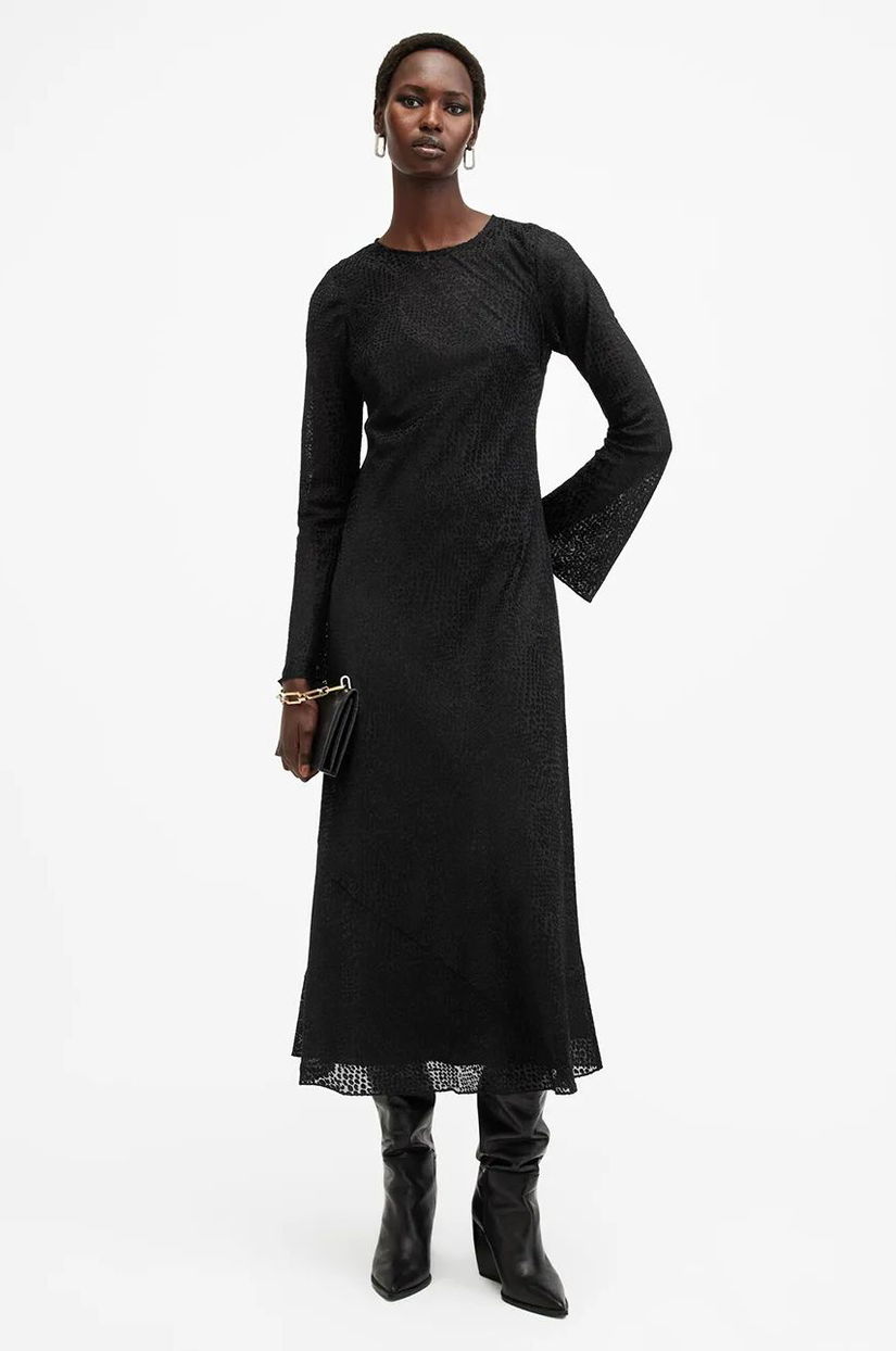 AllSaints rochie JADA culoarea negru, maxi, evazati, W060DB