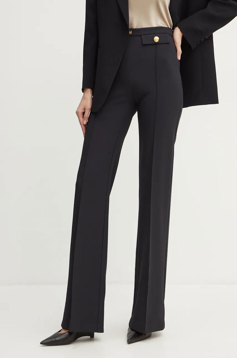 Elisabetta Franchi pantaloni femei, culoarea negru, lat, high waist, PA02546E2