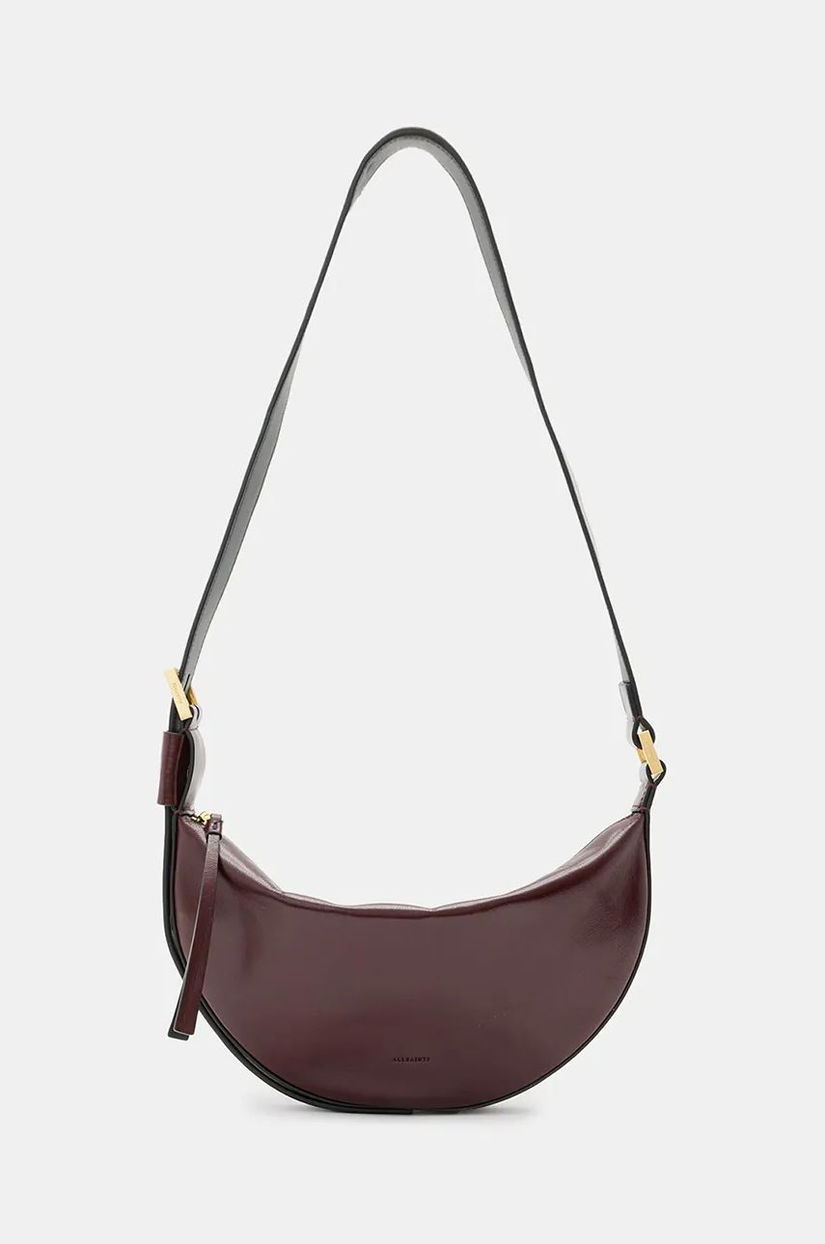 AllSaints poseta de piele HALF MOON culoarea bordo, W436XB