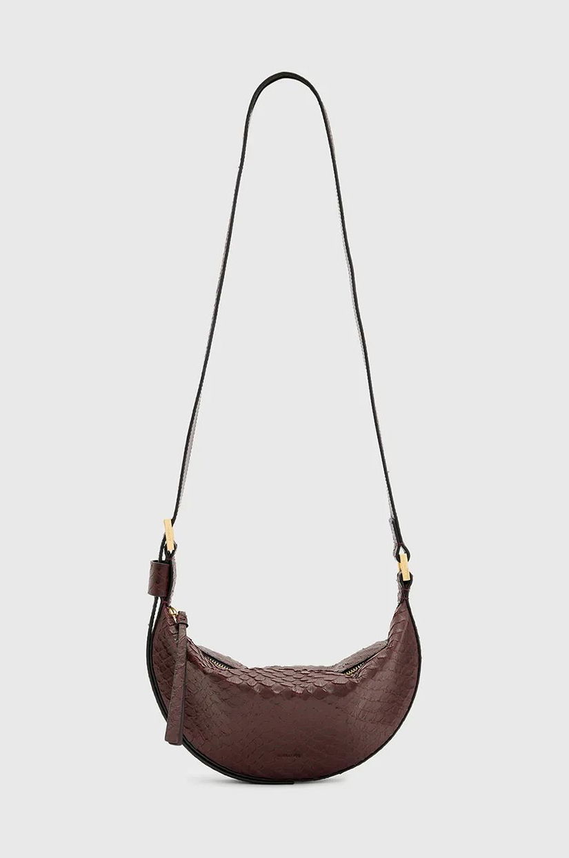 AllSaints poseta de piele HALFMOON SNAKE culoarea bordo, W387XB