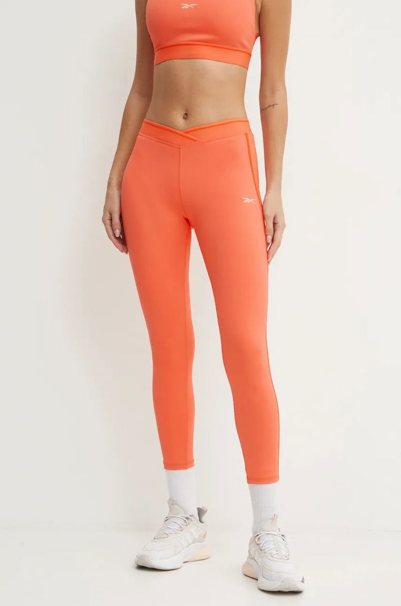 Reebok leggins de antrenament Team culoarea portocaliu, neted, 100205708