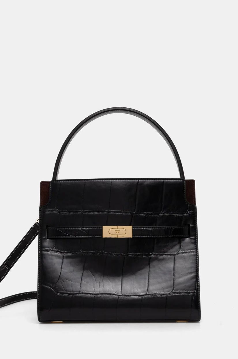 Tory Burch poseta de piele Lee Radziwill culoarea negru, 162237.001