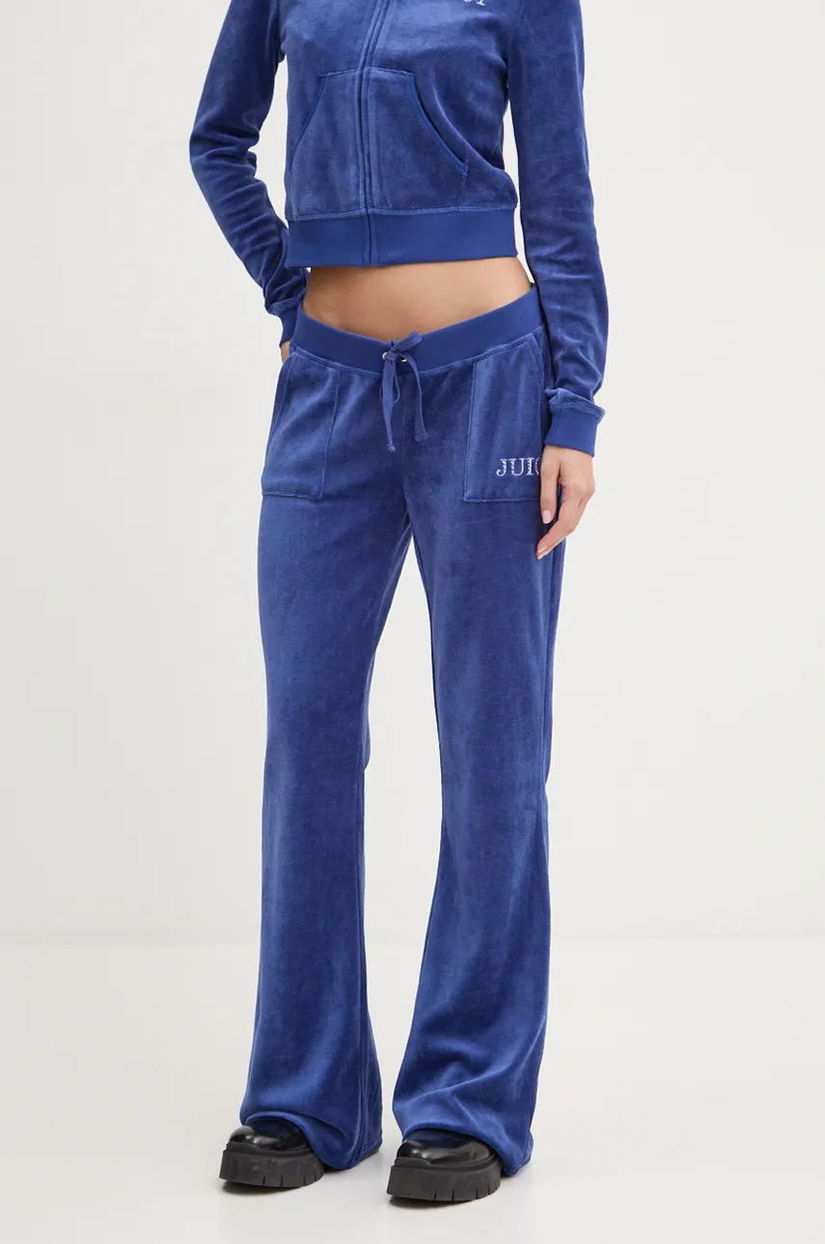 Juicy Couture pantaloni de trening din velur HERITAGE CROWN CAISA LOW RISE PANT cu imprimeu, JCGBJ224012