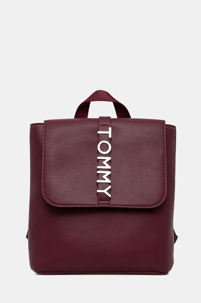 Tommy Jeans rucsac femei, culoarea bordo, mic, cu imprimeu, AW0AW16506