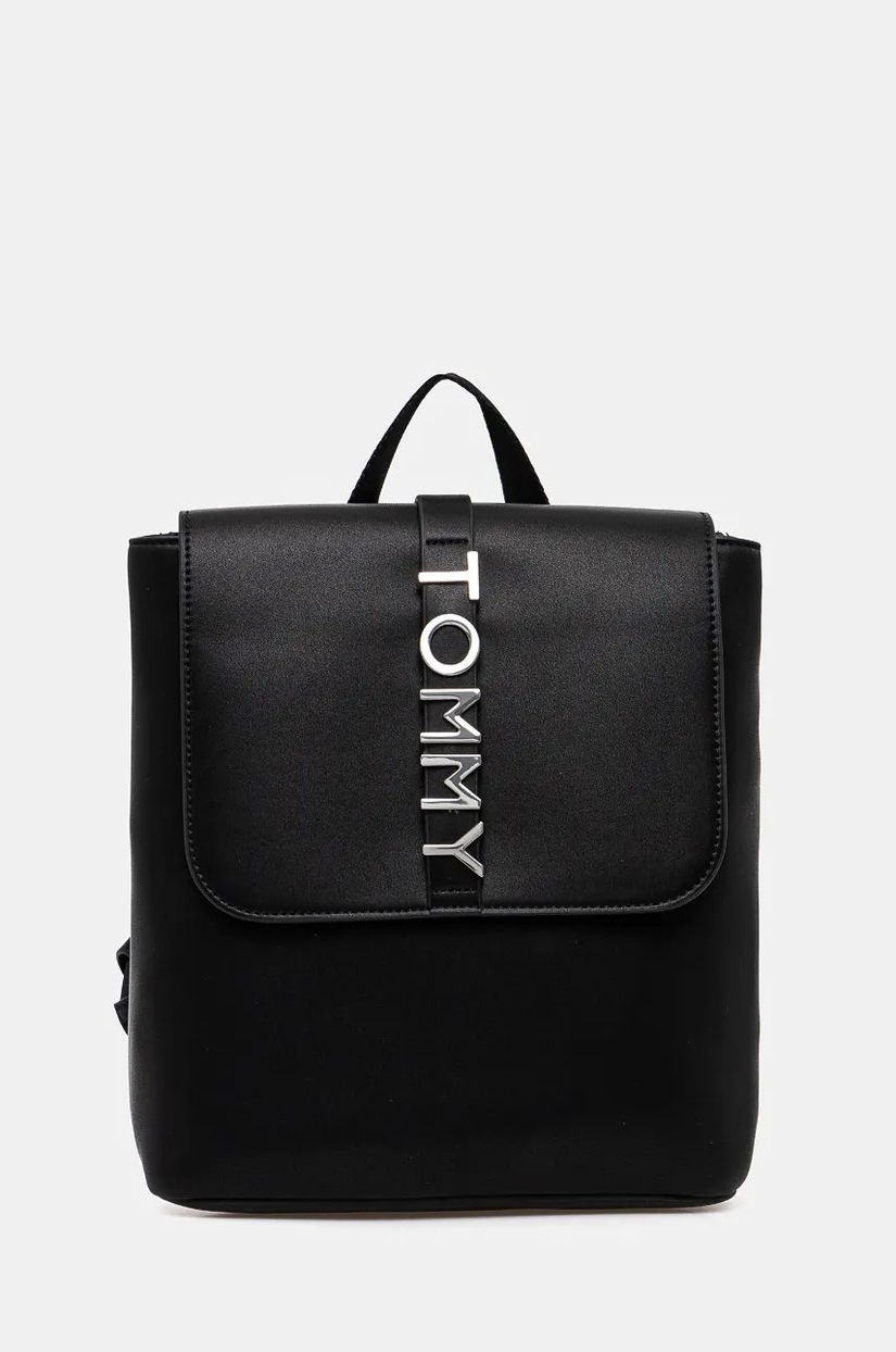 Tommy Jeans rucsac femei, culoarea negru, mic, cu imprimeu, AW0AW16506