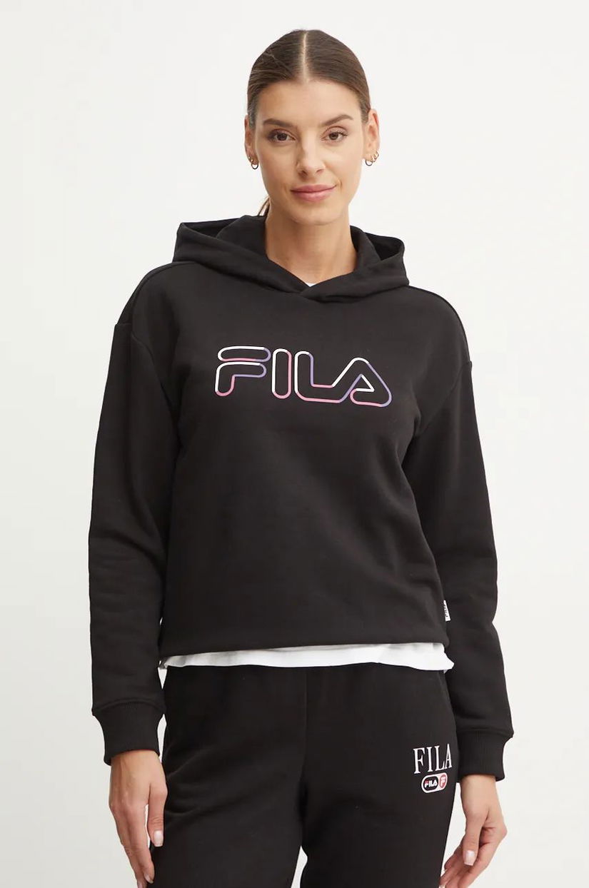 Fila bluza Lorca femei, culoarea negru, cu glugă, cu imprimeu, FAW0915